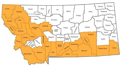 Figure 1. Counties where ventenata has been reported.